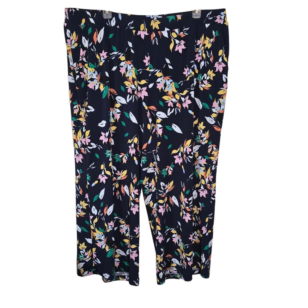 Lane Bryant Women's Floral Print Wide Leg Pants Navy Blue Plus Size 26/28
